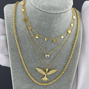 COLLIER "CŒURS", ACIER PLAQUÉ OR 18K