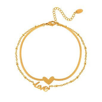 CHEVILLIÈRE "CŒURS", ACIER PLAQUÉ OR 18K